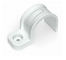 Крепеж-скоба пластиковая односторонняя для прямого монтажа белая в п/э д32 (25шт/375шт уп/кор) Промрукав